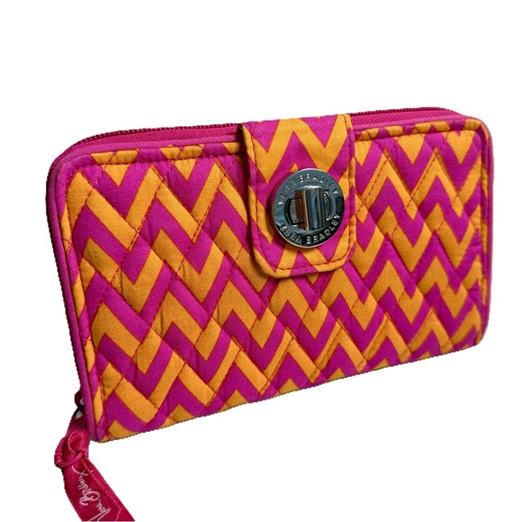 Vera Bradley Handbags - Vera Bradley Turn Lock Wallet Quilted Ziggy Zags Pattern Orange Pink